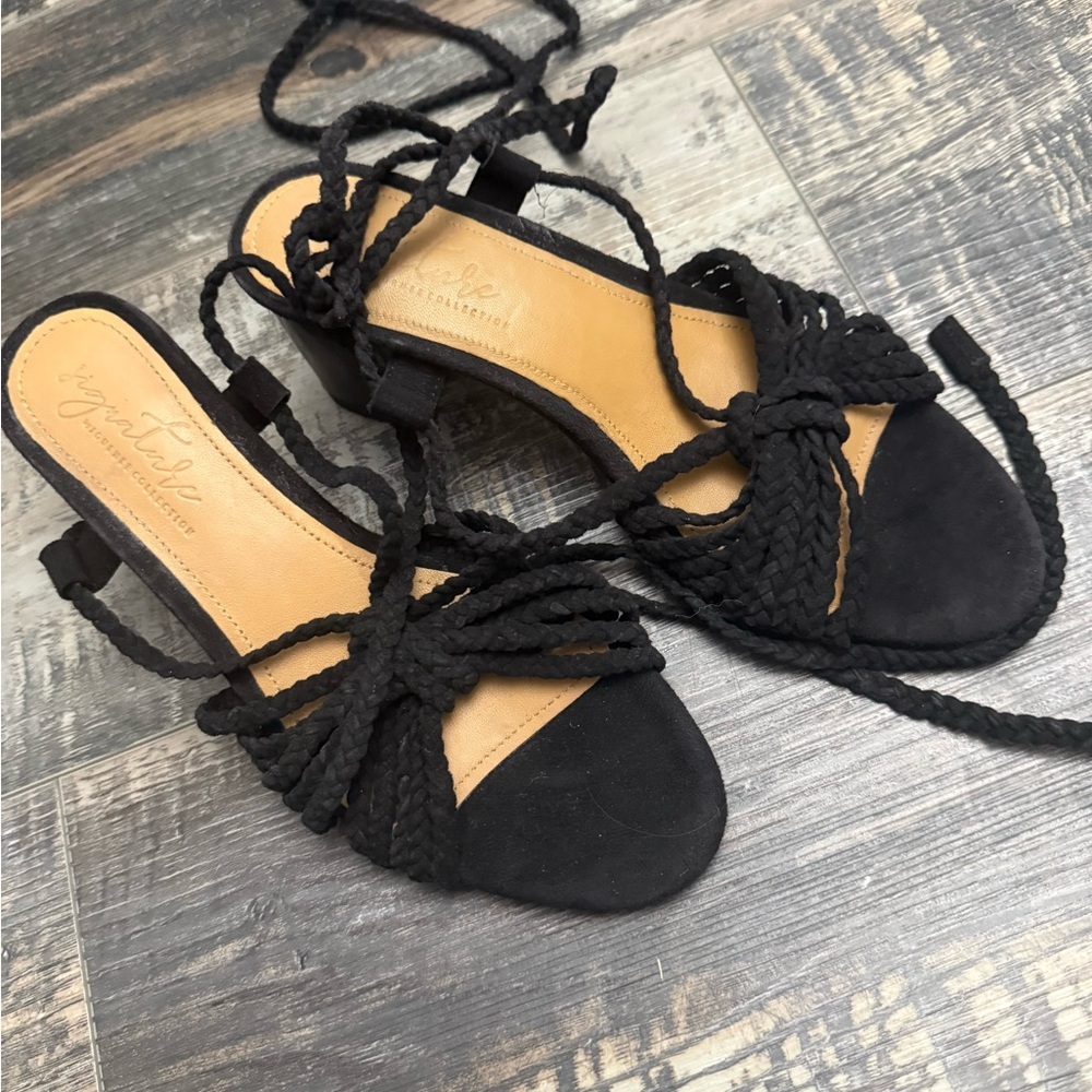 Journee Collection Black Braided Lace-Up Sandals